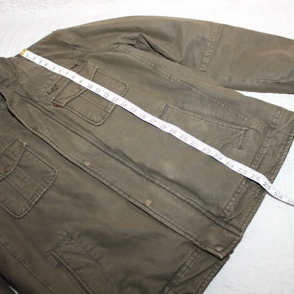 Levi's Mens Canvas feel Quilted Interior Green Heavy Coat Zip Snap Size Medium - Picture 12 of 13
